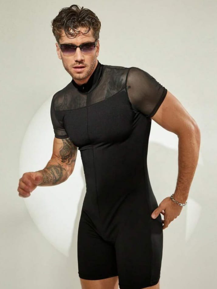 Men's Mesh Men's Patchwork Elastic Romper